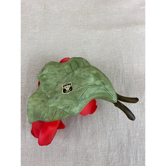Vintage Golden Crown E & R Delicate Porcelain Red Rose Flower Figurine - Picture 7 of 11